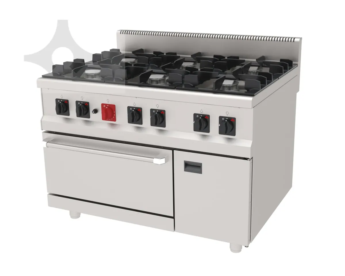 AGK-1290 6 açık ateşli (Ø100) gazlı kuzine, dolaplı 1200x900 mm ürün görseli