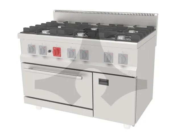 AGK-1270 6 açık ateşli (Ø80) gazlı kuzine, dolaplı 1200x700 mm ürün görseli