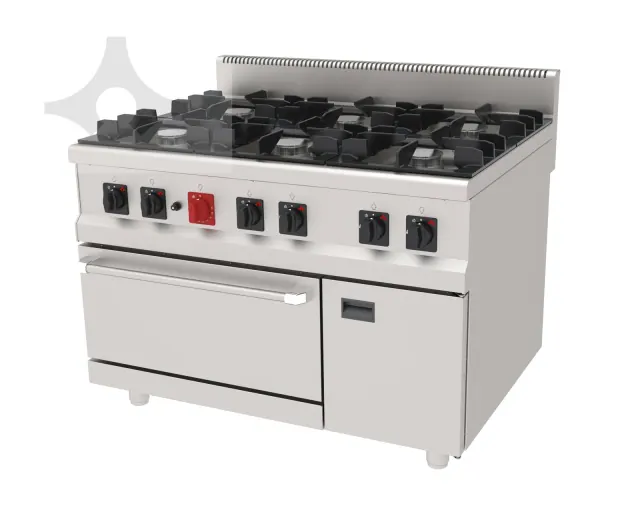 AGK-1290 6 açık ateşli (Ø100) gazlı kuzine, dolaplı 1200x900 mm ürün görseli
